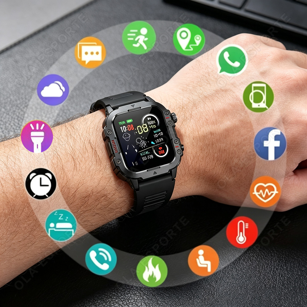 Smartwatch Rugged Watches For Men - Relógio Inteligente Militar Robusto 2026 para