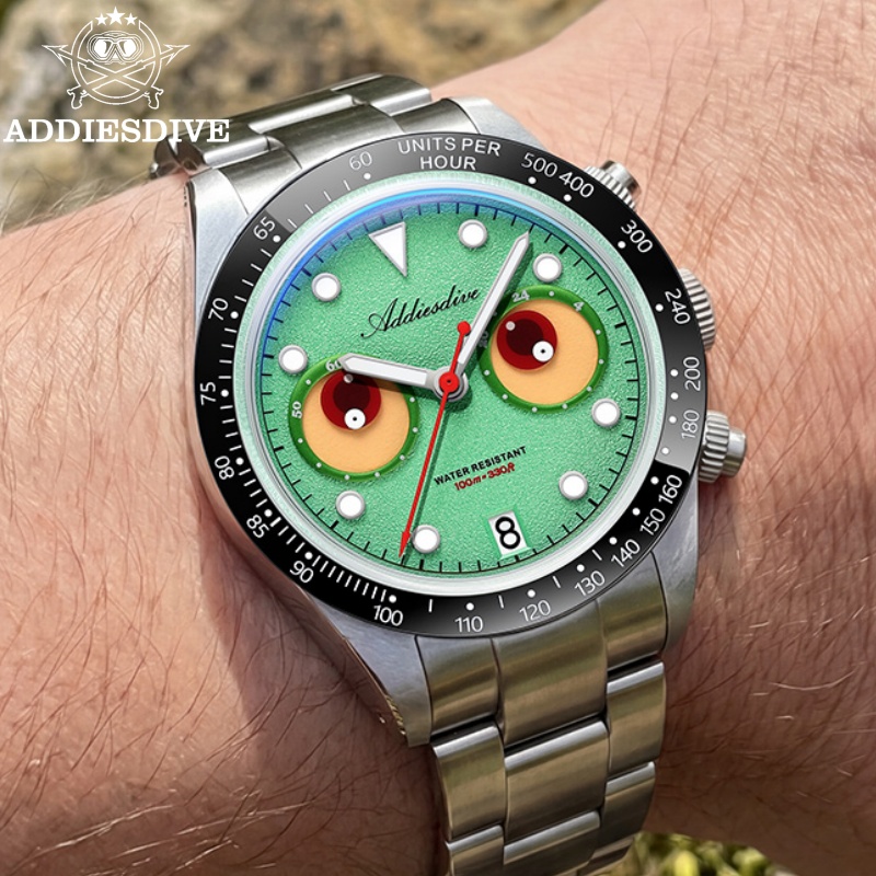 Watch Crown Pusher - Relógio Luminoso Masculino ADDIESDIVE, Cronógrafo, 100m